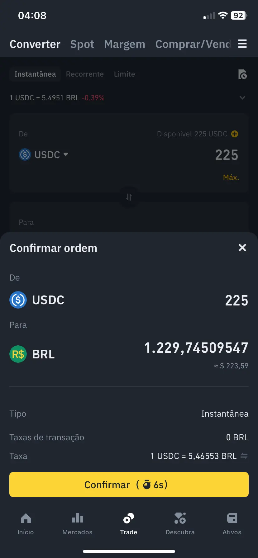 Prova de pagamento em dólar